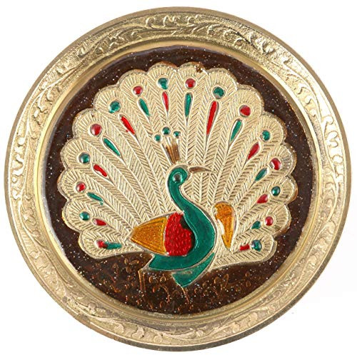 Aatm Brass Puja Plate with Peacock Emobossed Design Best for Home   Office Decoration   Gift Purpose Handicraft  5 Inch