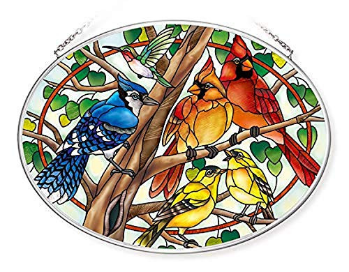 Amia Songbird Handcrafted Glass  Medium Oval Suncatcher  Multicolored
