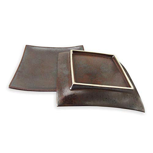 roro Ceramic Stoneware Metallic Japanese Style Square Brown Dinner Plate  10 Inch x 2