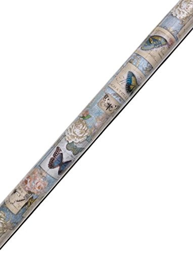 Punch Studio Continuous Gift Wrap Paper Roll  Blue Butterfly Floral Collage 62702