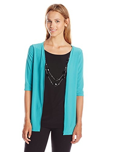 Star Vixen Women s 2 Tone Twofer Top with Necklace  Jade Black Necklace  X Large