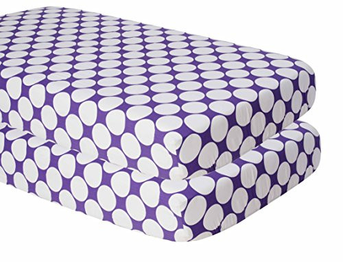 Bacati   Large Dots Cotton Percale Crib Toddler Fitted Sheet  Purple