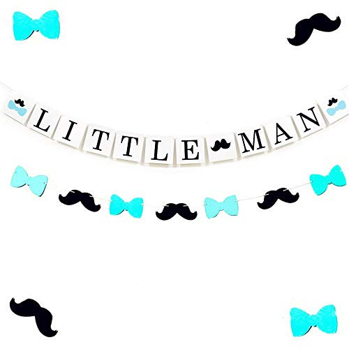 Set of 2 JeVenis Little Man Banner Banner Little Man Baby Shower Decoration Mustache Banner Bow Tie Baby Shower Black and White Baby Shower Boy Baby Shower