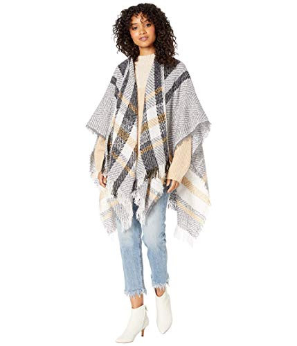 Steve Madden Women s Plaid Boucle Ruana  black  One Size