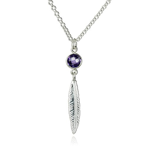 Stera Jewelry 925 Sterling Silver Feather Pendant Necklace with Round Purple Cz 18 4 Inches Stera Jewelry 925 Sterling Silver Feather Pendant Necklace with Round Purple Cz 18 4 Inches