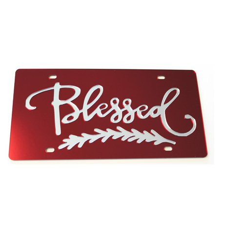 Stealth Technologies  LLC Blessed Christian Inspirational Mirrored Acrylic License Plate Car Tag  Crimson CLR