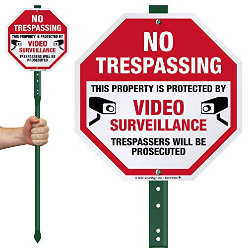 SmartSign No Trespassing Sign with Stake 3 Tall This Property is Protected by Video Surveillance Trespassers Will Be Prosecuted Sign for Yard Lawn Outdoors 10 Inch Octagon Aluminum Metal Sign SmartSign No Trespassing Sign with Stake 3 Tall This Property is Protected by Video Surveillance Trespassers Will Be Prosecuted Sign for Yard Lawn Outdoors 10 Inch Octagon Aluminum Metal Sign