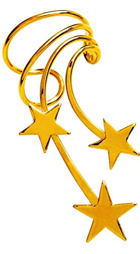 Ear Charms 3 Star Long Wave Ear Cuff Non Pierced Right Cartilage Earring Wrap Clip Gold on Sterling