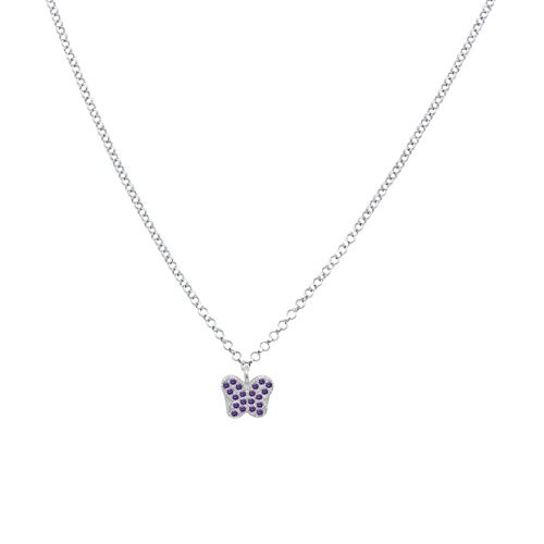 UNICORNJ Childrens Sterling Silver 925 Purple Cubic Zirconia Pave Small Butterfly Pendant Necklace 15  Italy