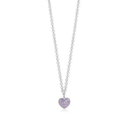 Sterling Silver 925 Small Purple Heart Pendant Necklace with Cubic Zirconia on Rolo Chain 15  Italy UNICORNJ