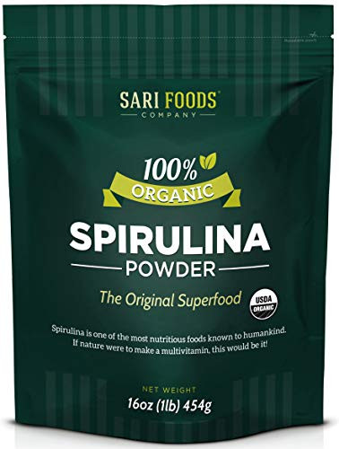 Organic Spirulina Powder  16 Ounce   Naturally Vegan  Supplies Folate  Vitamin B12  Iron  Omega Fatty Acids  GLA  Beta Carotene  Chlorophyll  Amino Acids