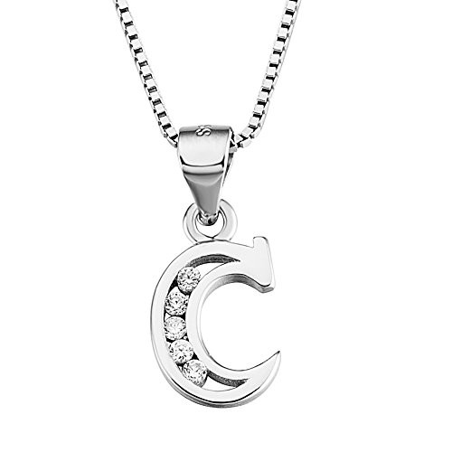 YFN Initial C Pendant Necklace in Sterling Silver with Cubic Zirconial 26 Letter Alphabet Jewelry for Women Teen Girl