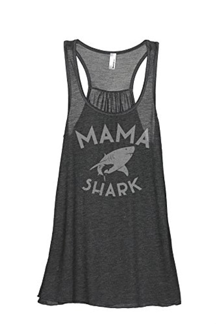 Thread Tank Mama Shark Women s Sleeveless Flowy Racerback Tank Top Charcoal Grey Small