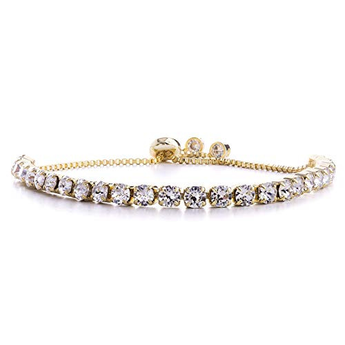 Devin Rose Adjustable Bolo Style Tennis Bracelet for Women made With 4mm Swarovski Crystals in Yellow Gold Plated Brass   Yellow