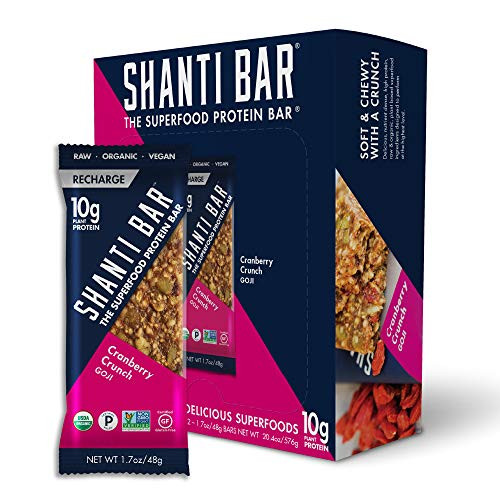 SHANTI BAR The Vegan Superfood Protein Bar 10g Plant Based Protein RECHARGE GOJI Cranberry Crunch Raw Paleo Snack Bars 1 7 Ounce 12 Count SHANTI BAR The Vegan Superfood Protein Bar 10g Plant Based Protein RECHARGE GOJI Cranberry Crunch Raw Paleo Snack Bars 1 7 Ounce 12 Count