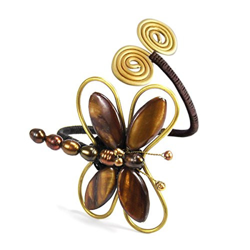 AeraVida Chic Organic Brown Cultured Freshwater Pearl Mother of Pearl Dragonfly Handmade Brass Cuff AeraVida Chic Organic Brown Cultured Freshwater Pearl Mother of Pearl Dragonfly Handmade Brass Cuff