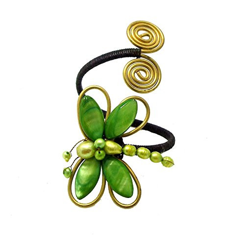 AeraVida Chic Organic Green Cultured Freshwater Pearls Mother of Pearl Dragonfly Handmade Brass Cuff AeraVida Chic Organic Green Cultured Freshwater Pearls Mother of Pearl Dragonfly Handmade Brass Cuff