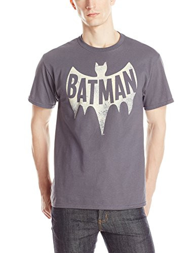DC Comics Men s Batman Retro Vintage Logo T Shirt  Charcoal  X Large