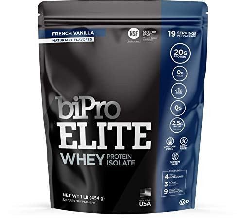 BiPro Elite 100 Whey Isolate Protein Powder  French Vanilla 1 Pound   NSF Certified for Sport  Sugar Free  Suitable for Lactose Intolerance  Gluten Free  Contains Natural Sweeteners
