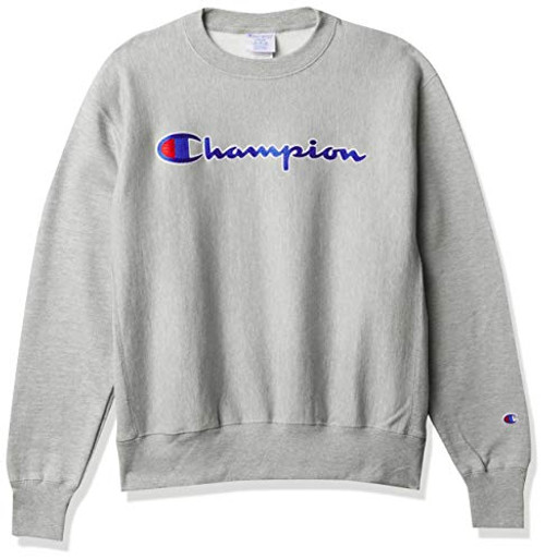 Champion LIFE Men s Reverse Weave Sweatshirt  oxford gray CHAINSTITCH script  X Large