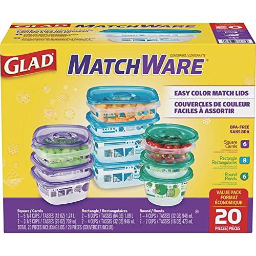 GladWare Matchware Food Storage Containers  Value Pack With Easy Color Match Lids  20 Count Set