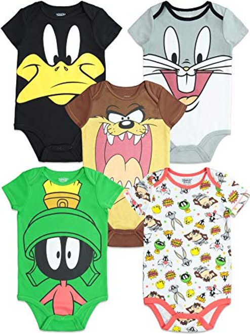 Warner Bros  Looney Tunes Newborn Baby Boy Girl 5 Pack Bodysuit  0 3 Months