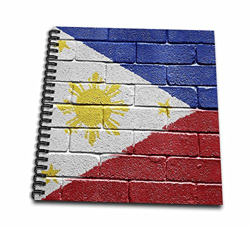 3dRose db_156968_1 National Flag of Philippines Painted Onto a Brick Wall Filipino Drawing Book, 8 by 8-Inch