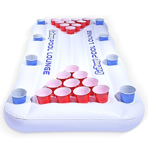GoPong Pool Lounge Beer Pong Inflatable with Social Floating, White
