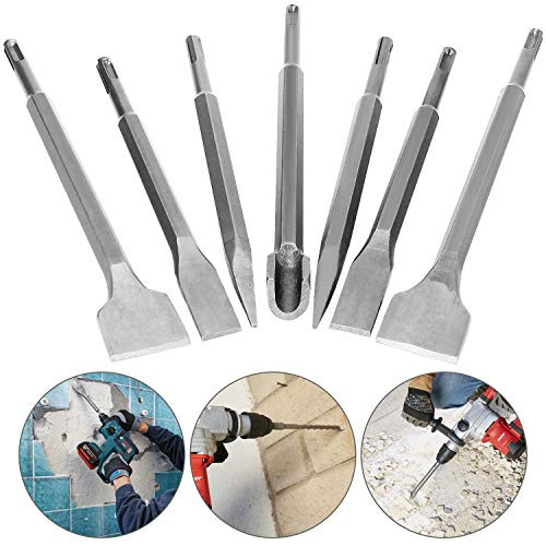 7 Pcs SDS Plus Chisel Set Hammer Drill Chisel Set 3 8 inch Masonry Concrete Chisel Drill Bits  HOLAN Rotary Hammer Chisel Bits Including 40mm Wide Chisel  20mm Flat Chisel  Point Chisel  Gouge Chisel