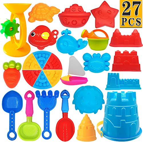 ToyerBee Beach Toys 27 Pcs Sand Toys Set with Mesh Bag Including Sand Water Wheel Bucket Shovels Sifter Molds Rakes and Shovels Outdoor Beach Sand Toys for Boys Girls Toddlers Kids ToyerBee Beach Toys 27 Pcs Sand Toys Set with Mesh Bag Including Sand Water Wheel Bucket Shovels Sifter Molds Rakes and Shovels Outdoor Beach Sand Toys for Boys Girls Toddlers Kids