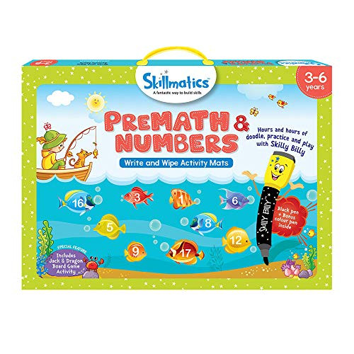 Skillmatics Educational Game  PreMath and Numbers  3 6 Years    Erasable and Reusable Activity Mats with 2 Dry Erase Markers   Learning Tools for Boys and Girls 3  4  5  6 Years