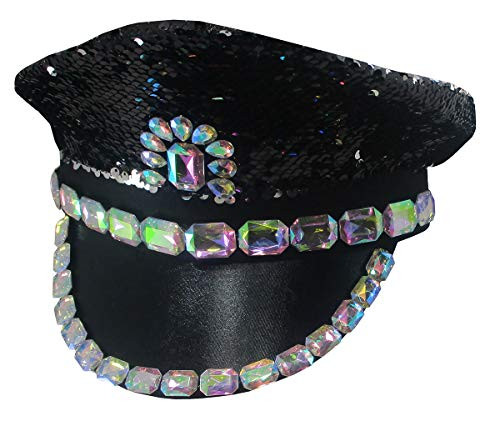 Nicky Bigs Novelties Iridescent Captains Jeweled Hat  Black  One Size
