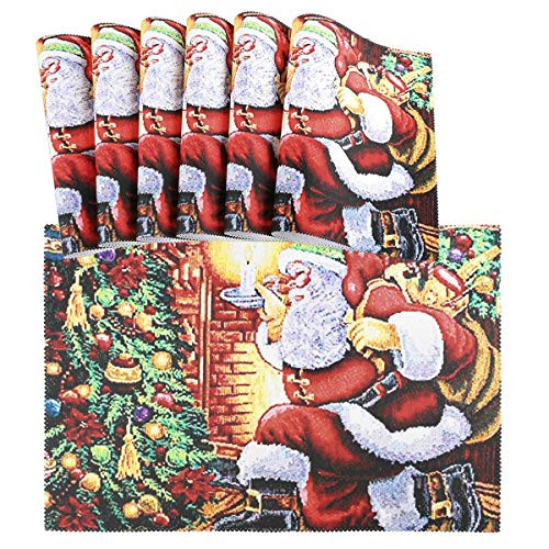 Naanle Christmas Placemats Set of 6  Retro Santa Claus Non Slip Heat Resistant Washable Table Place Mats for Kitchen Dining Table Home Decoration  12  x 18
