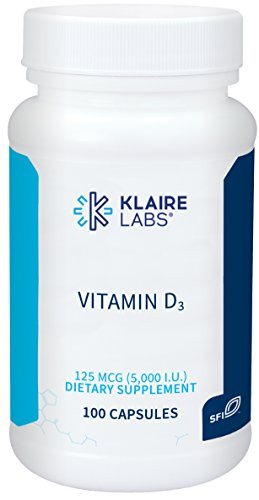 Klaire Labs Vitamin D3 5000 IU   High Potency 125 Micrograms  Hypoallergenic Bone   Immune Support  100 Capsules