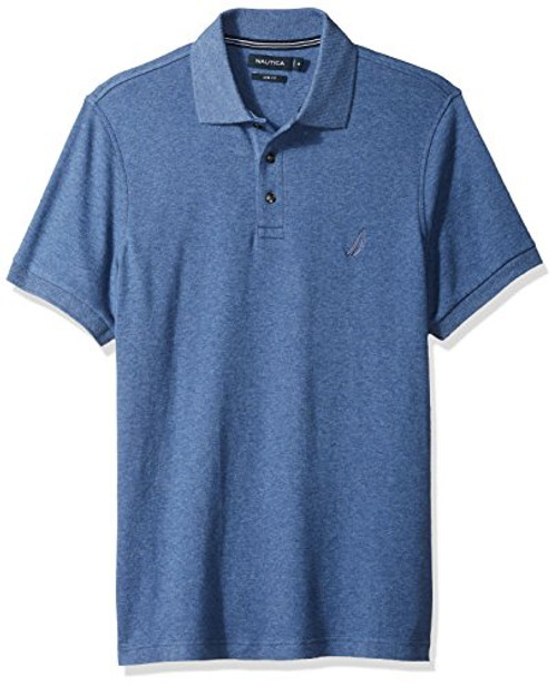 Nautica Men s Slim Fit Short Sleeve Solid Soft Cotton Polo Shirt  Blue Indigo Heather  Small