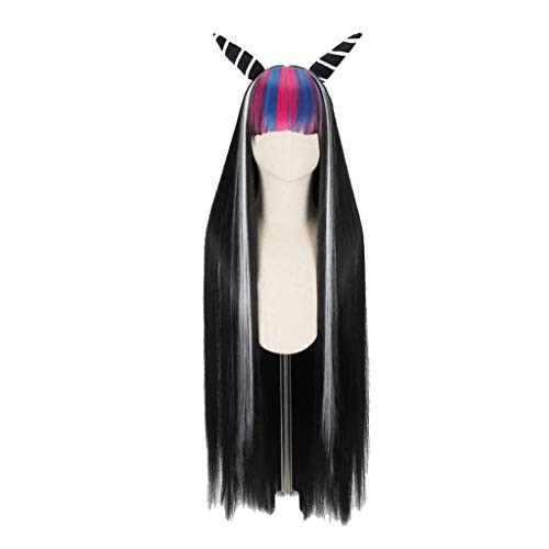 Cosrea Women s Multicolor Long Straight Wig Multicolor Bangs For Halloween Cosplay 9