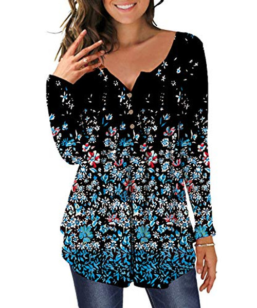 MAYAMANG Women s Floral Tunic Tops Long Sleeve Henley V Neck Buttons Up Casual Blouse Shirt Black Small floral XX Large MAYAMANG Women s Floral Tunic Tops Long Sleeve Henley V Neck Buttons Up Casual Blouse Shirt Black Small floral XX Large