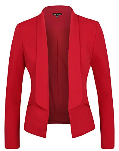 Michel Women Long Sleeve Blazer Open Front Cardigan Jacket Work Office Blazer RED X Large