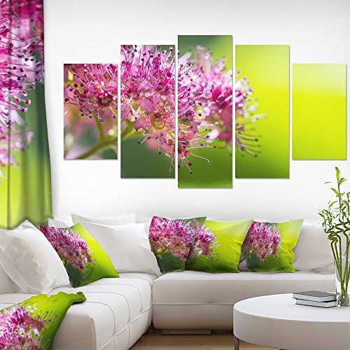 Designart PT10006-373 Pink Little Flowers in Green-Floral Canvas Art Print-60x32 5 Piece-PT10006-373, 60x32-5 Panels Diamond Shape