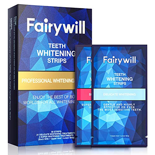 Teeth Whitening Strips for Sensitive Teeth  50 Pcs 25 Treatments 3D Whitestrips Teeth Whitening  Fairywill Non Slip White Strips Gentle and Safe for Enamel  Teeth Whitener Removes All Manner of Stains
