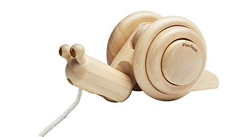 PlanToys Wooden Pull Along Snail Pull Toy  5722    Sustainably Made from Rubberwood and Non Toxic Paints and Dyes   PlanNatural Classic Wooden Toy Collection