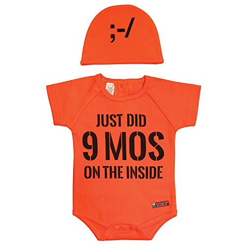 Sozo Baby Nine Bodysuit   Cap Set  Orange Black  3 6 Months