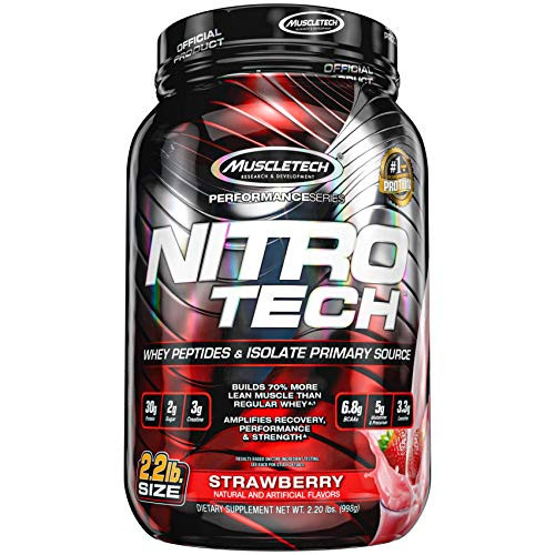 MuscleTech Nitro Tech Whey Protein Powder  Whey   Isolate Lean Muscle Builder  Protein Shake for Men   Women  30 Grams of Protein  6 8g of BCAAs  3g of Creatine  Strawberry  2 2 Pounds  22 Servings
