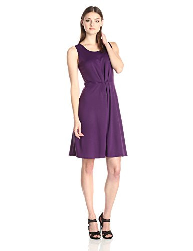 Star Vixen Women s Sleeveless Cinch Pleat Skater Dress  Purple  Large