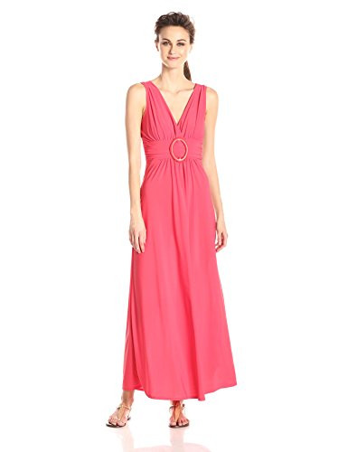 Star Vixen Women s Sleeveless O Ring Maxi Dress  Coral  Medium