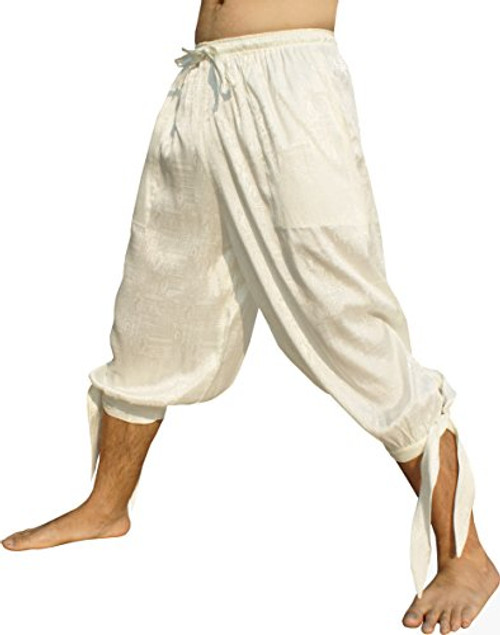 RaanPahMuang Side Tied Leg Plain Silk Cotton Buccaneer Pirate Swashbuckling Pants Medium Cream RaanPahMuang Side Tied Leg Plain Silk Cotton Buccaneer Pirate Swashbuckling Pants Medium Cream