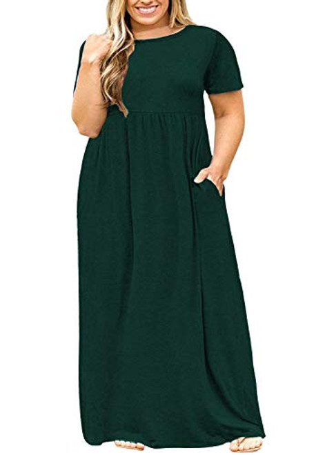 LONGYUAN Women Summer L 6XL Plus Size Maxi Dress with Pockets Dark Green 3XL