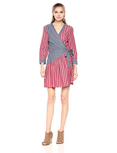 BCBGeneration Women s Mixed Stripe Wrap Dress  Red  M