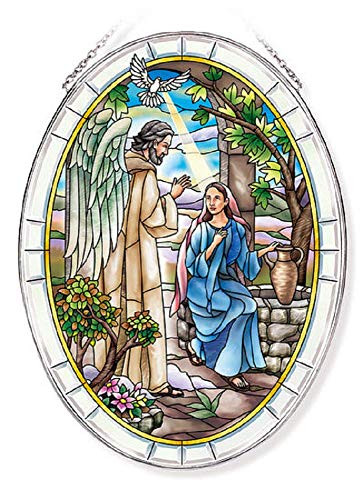 Amia Angel Appears to Mary  Glass Large Oval Suncatcher  Multicolored