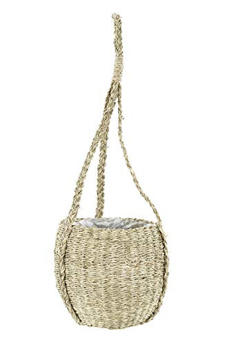 Creative Co Op DF3081 Handwoven Hanging Seagrass Basket Plastic Lining  Holds 7  Pot  Planter  Beige